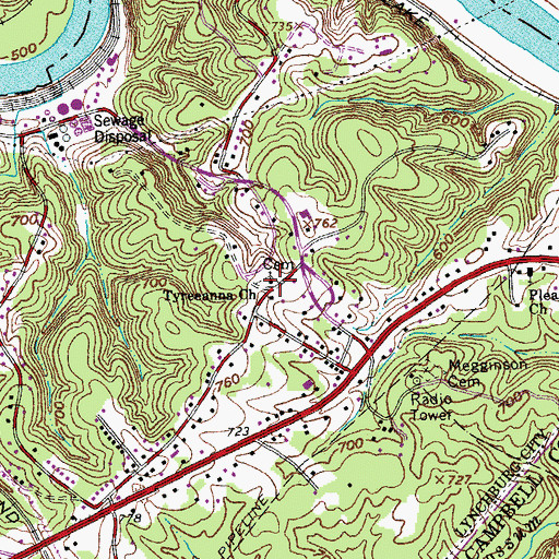 Topographic Map of Tyreeanna Church, VA