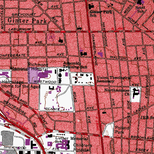 Topographic Map of Union Presbyterian Seminary - Richmond Campus, VA