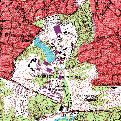 Topographic Map of University of Richmond, VA