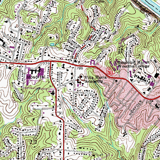 Topographic Map of Villa Maria Academy, VA