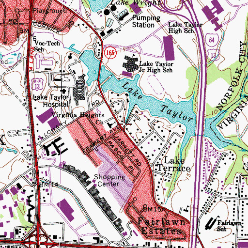 Topographic Map of Virginia Heights Church, VA