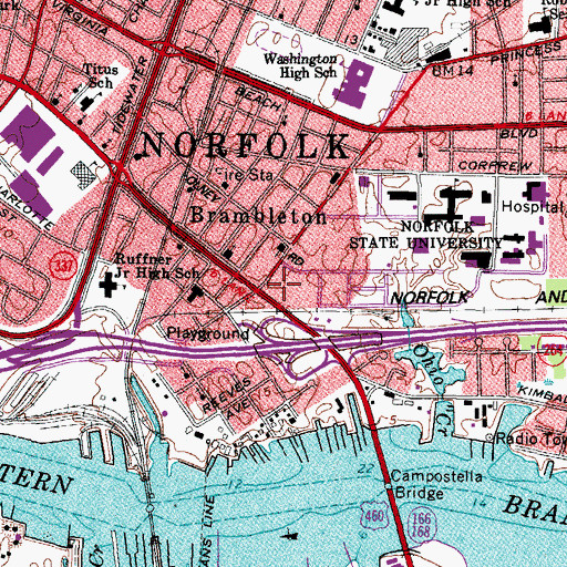 Topographic Map of Norfolk State University, VA