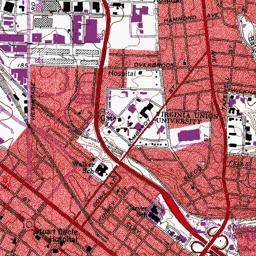 Topographic Map of Virginia Union University, VA