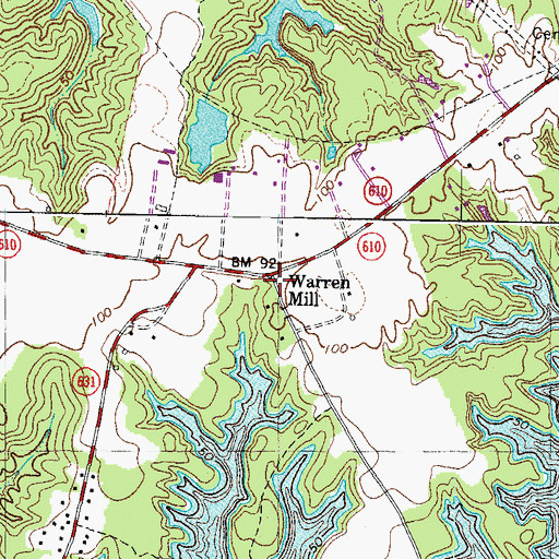 Topographic Map of Warren Mill, VA