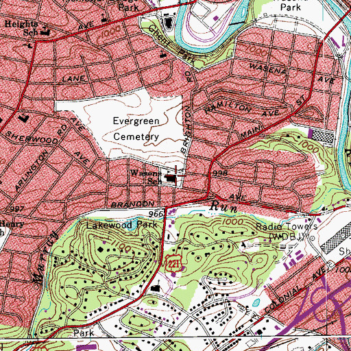 Topographic Map of Wasena Elementary School, VA