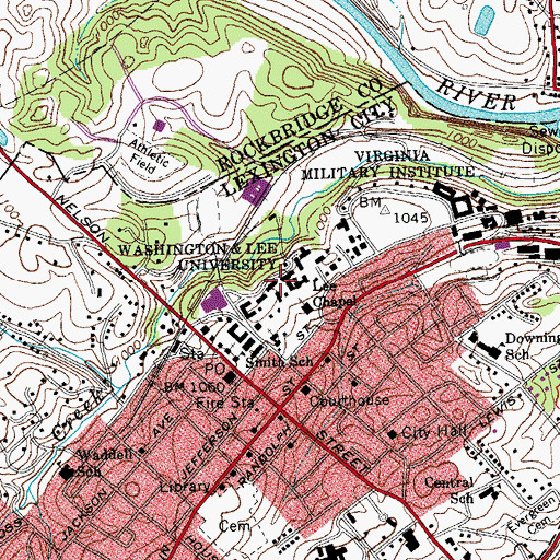 Topographic Map of Washington and Lee University, VA