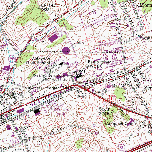 Topographic Map of Washington County Technical School, VA