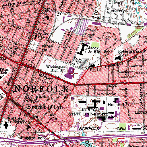 Topographic Map of Booker T Washington High School, VA