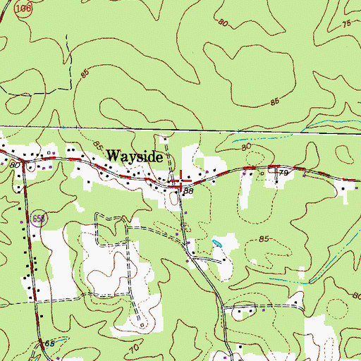 Topographic Map of Wayside, VA