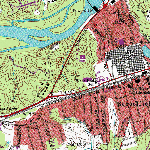 Topographic Map of Schoolfield Elementary School, VA