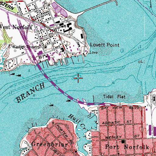 Topographic Map of West Norfolk Bridge, VA