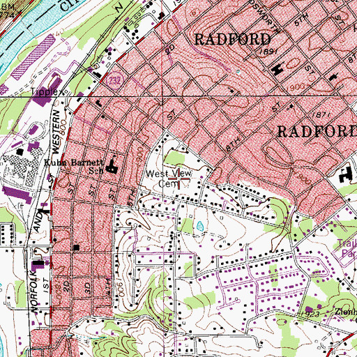 Topographic Map of West View Cemetery, VA