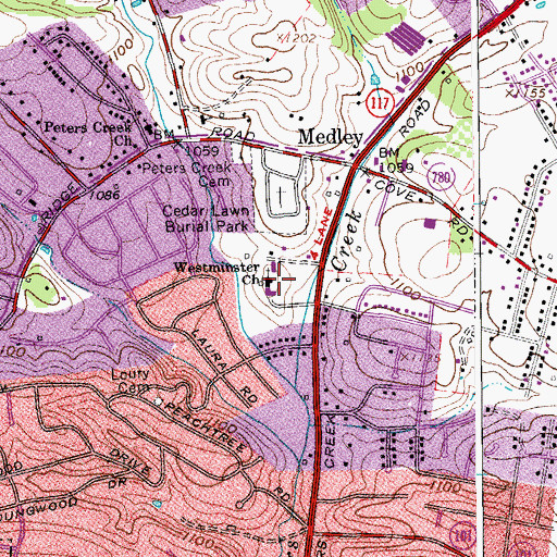 Topographic Map of Westminster Church, VA