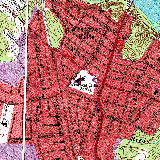 Topographic Map of Westover Hills Elementary School, VA
