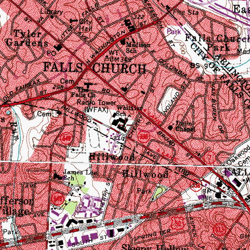 Topographic Map of Whittier School (historical), VA