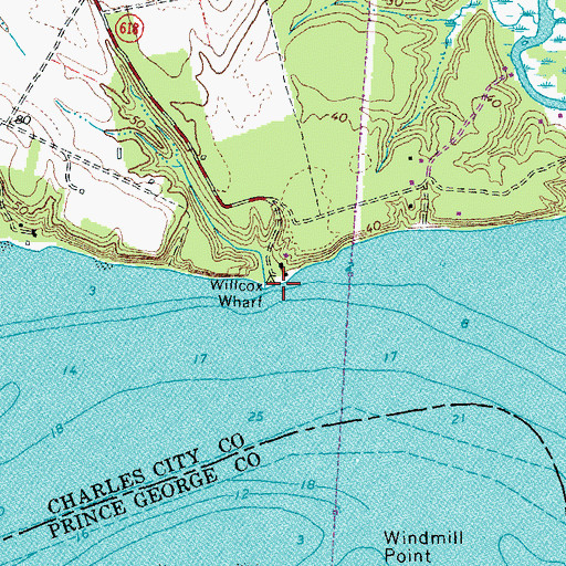 Topographic Map of Willcox Wharf, VA