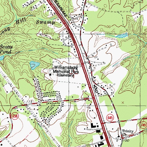 Topographic Map of Williamsburg Memorial Park, VA