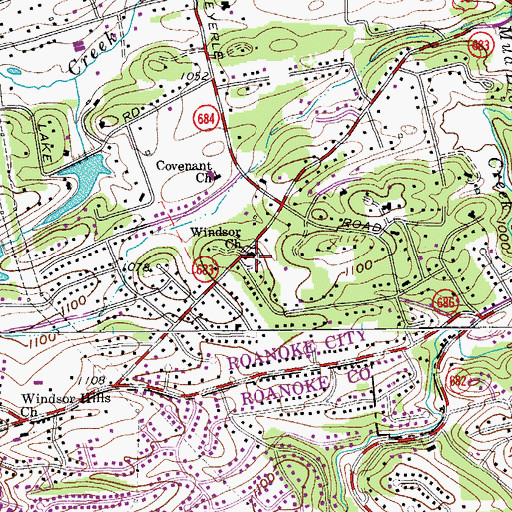 Topographic Map of Windsor Church, VA