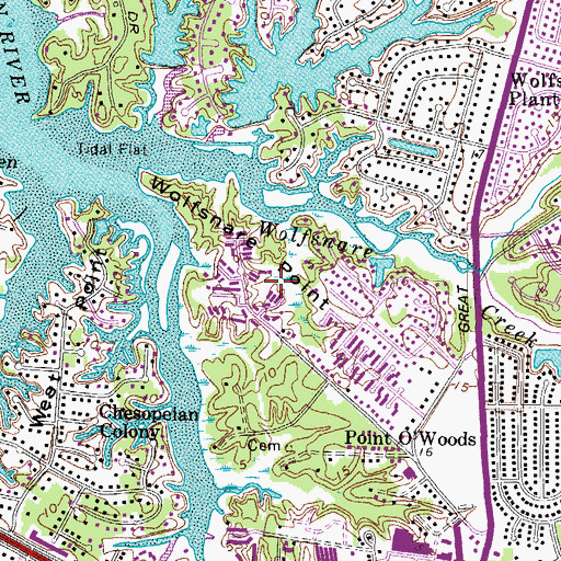 Topographic Map of Wolfsnare Point, VA