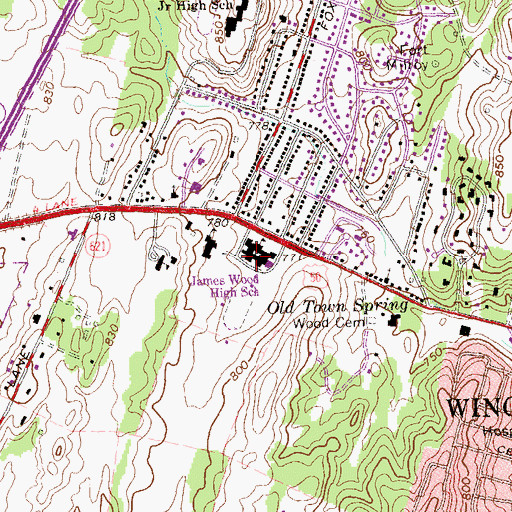 Topographic Map of Wood High School, VA