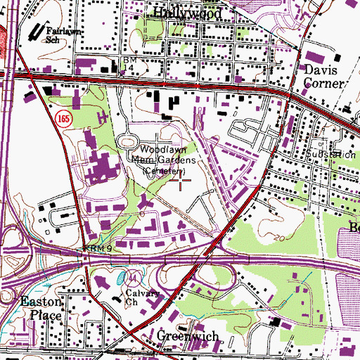Topographic Map of Woodlawn Memorial Gardens, VA