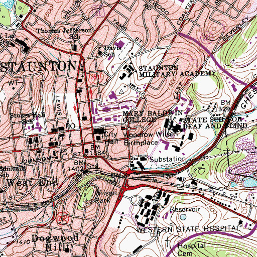 Topographic Map of Woodrow Wilson Birthplace, VA