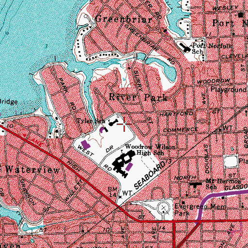 Topographic Map of Hunt - Mapp Middle School, VA