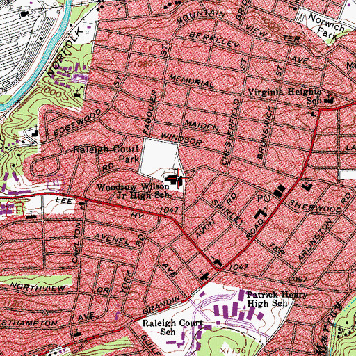 Topographic Map of Woodrow Wilson Middle School, VA