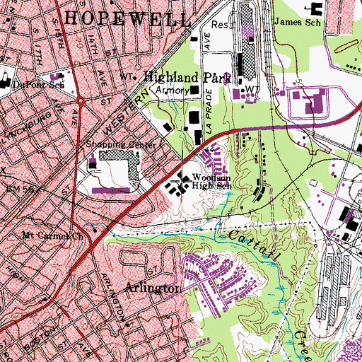 Topographic Map of Carter G Woodson Middle School, VA