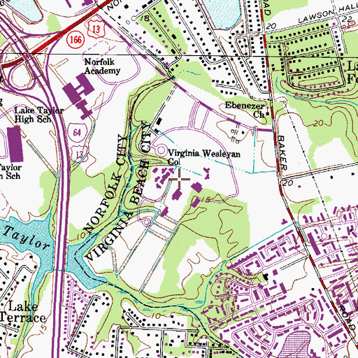 Topographic Map of Virginia Wesleyan College, VA
