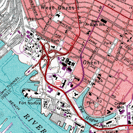 Topographic Map of Sentara Norfolk General Hospital, VA