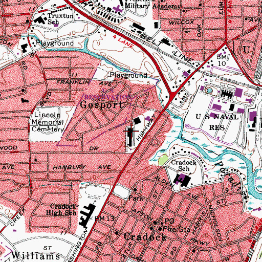 Topographic Map of Town and Country Shopping Center, VA