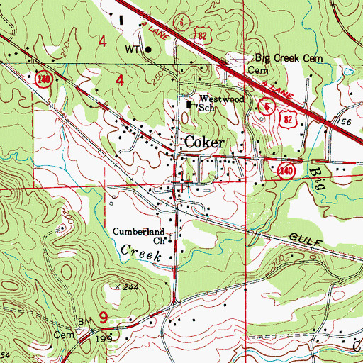 Topographic Map of Coker Baptist Church, AL