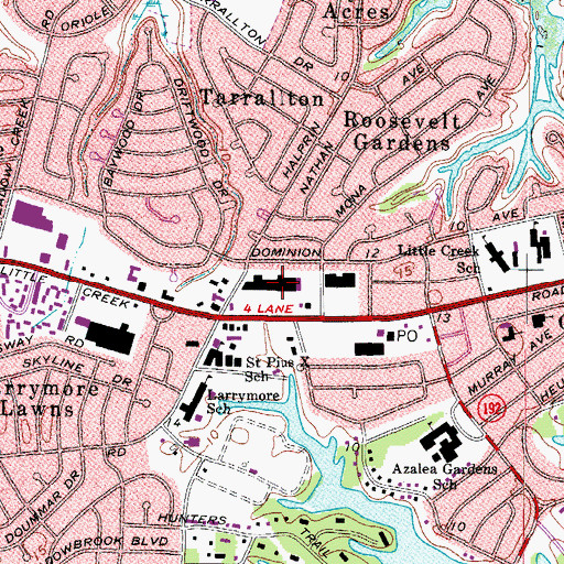 Topographic Map of Roosevelt Gardens Shopping Center, VA