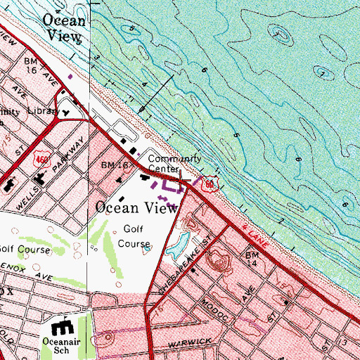 Topographic Map of Ocean View Shopping Center, VA