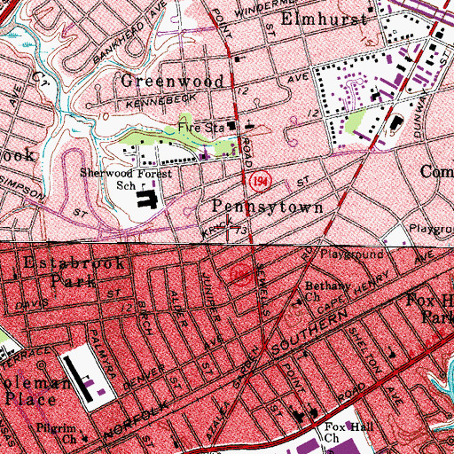 Topographic Map of Bennets Shopping Center, VA