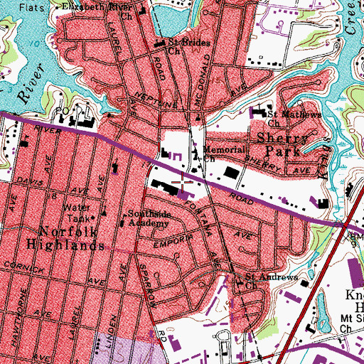 Topographic Map of Indian River Shopping Center, VA