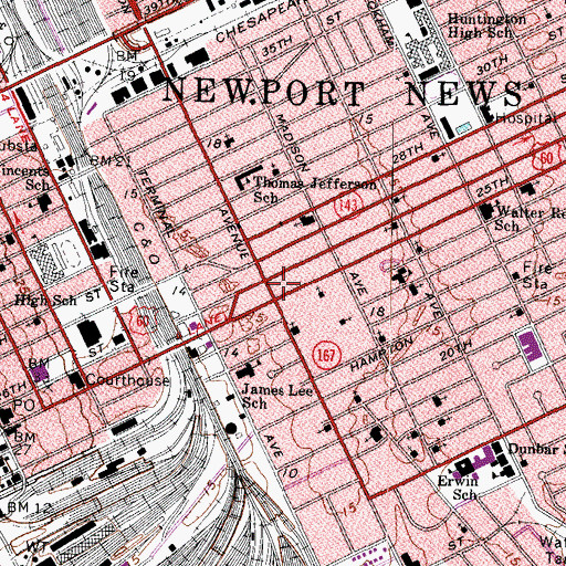 Topographic Map of East End Shopping Center, VA