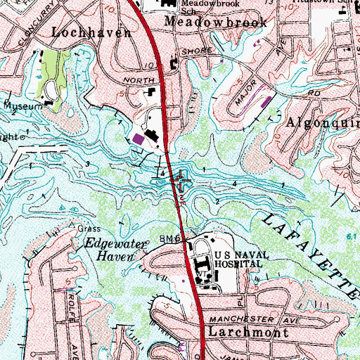 Topographic Map of Hampton Boulevard Bridge, VA