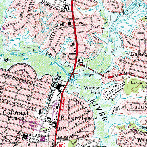 Topographic Map of Grandy Street Bridge, VA