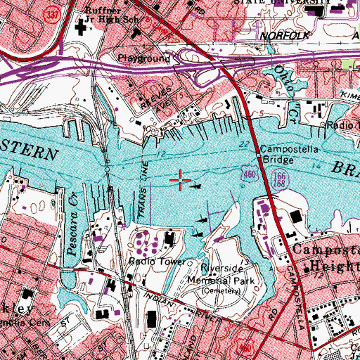 Topographic Map of Chemphalt Wharf, VA