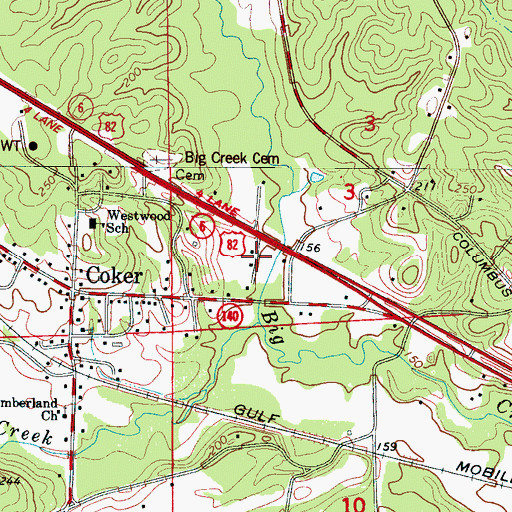 Topographic Map of Coker Southern Baptist Church, AL
