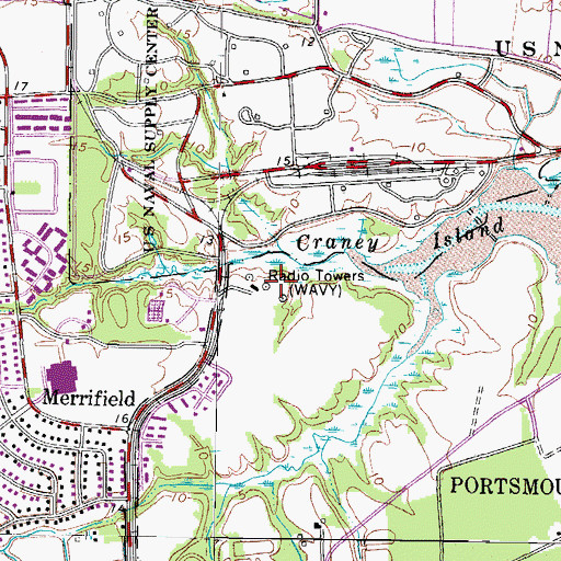 Topographic Map of WNIS-AM (Portsmouth), VA