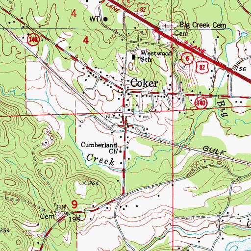 Topographic Map of Coker Station (historical), AL