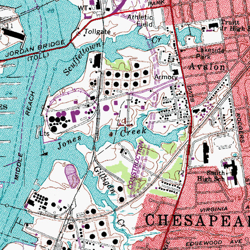 Topographic Map of WCPK-AM (Chesapeake), VA