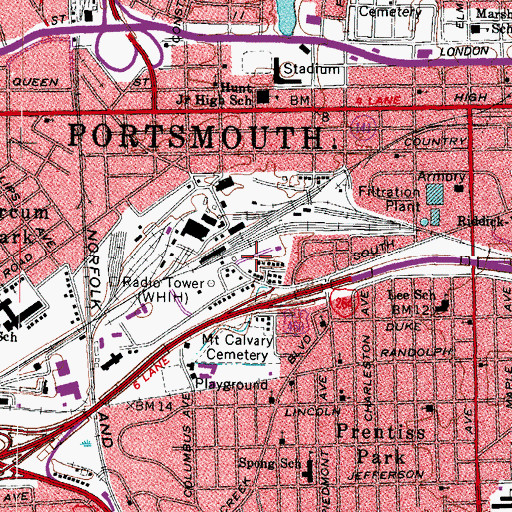 Topographic Map of WPCE-AM (Portsmouth), VA