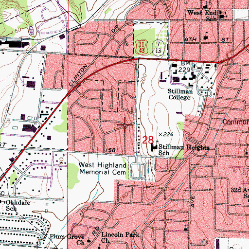 Topographic Map of College Hills, AL