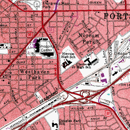 Topographic Map of WNHS-FM (Portsmouth), VA