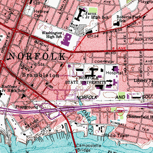 Topographic Map of WNSB-FM (Norfolk), VA