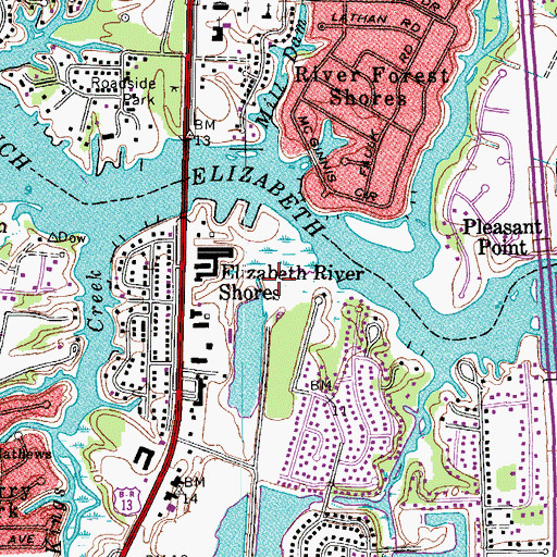 Topographic Map of WCMS-FM (Norfolk), VA